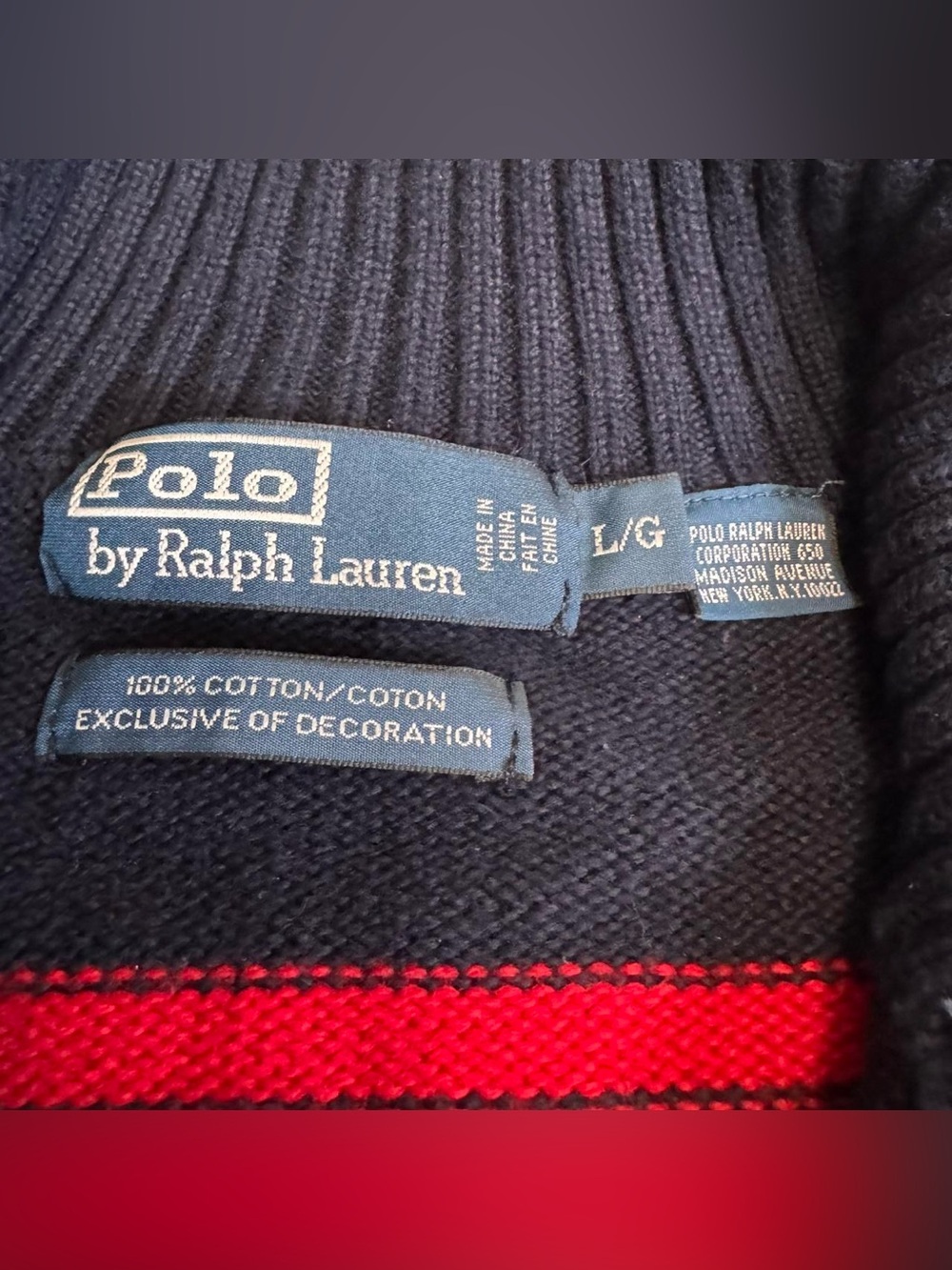 Polo Ralph Lauren vintage navy and red striped quarter zip jumper - Picture 3 of 6